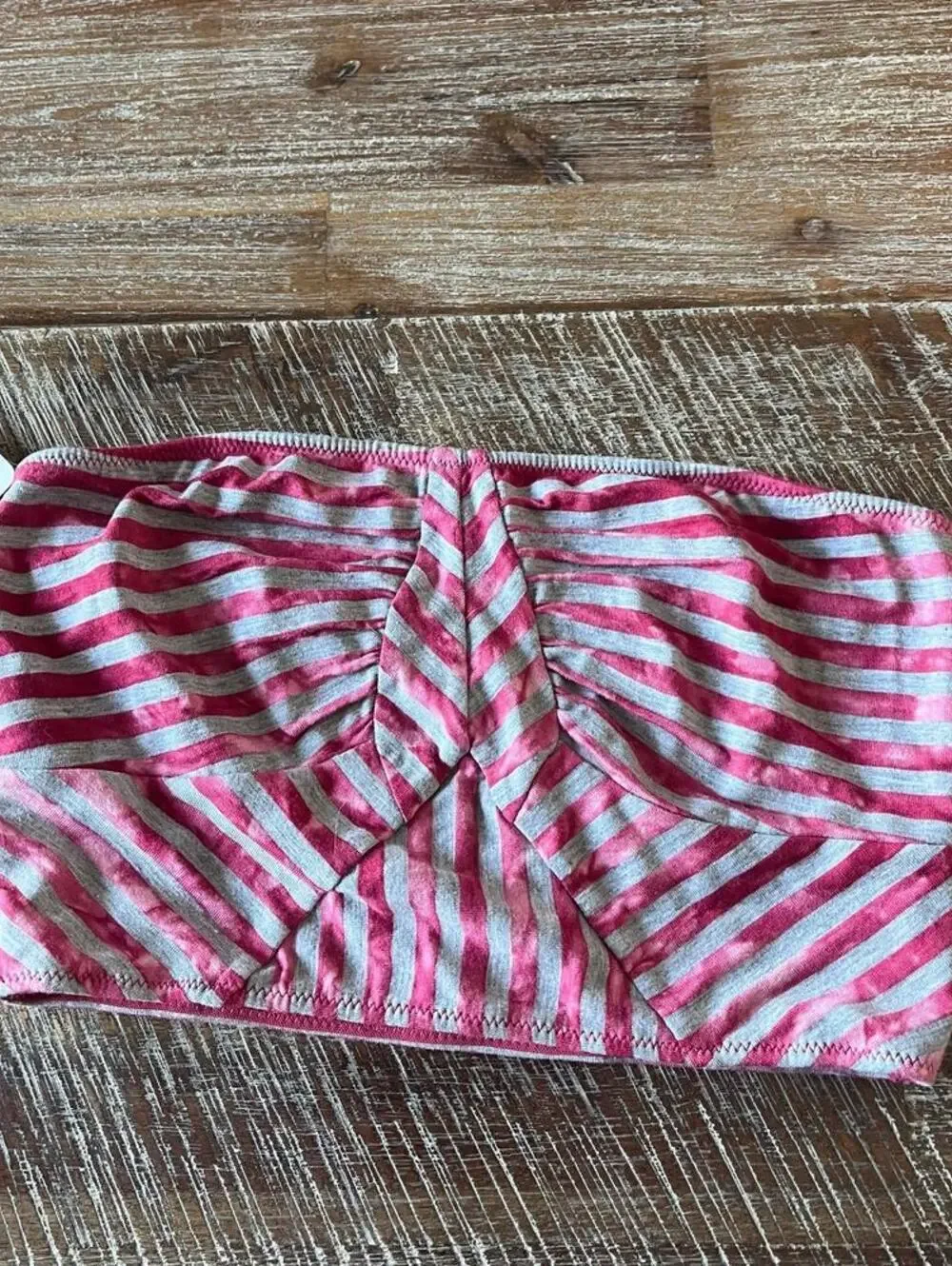 NWT Free People XS Strapless Stripe Crop Top Pink Gray Boho Bandeau